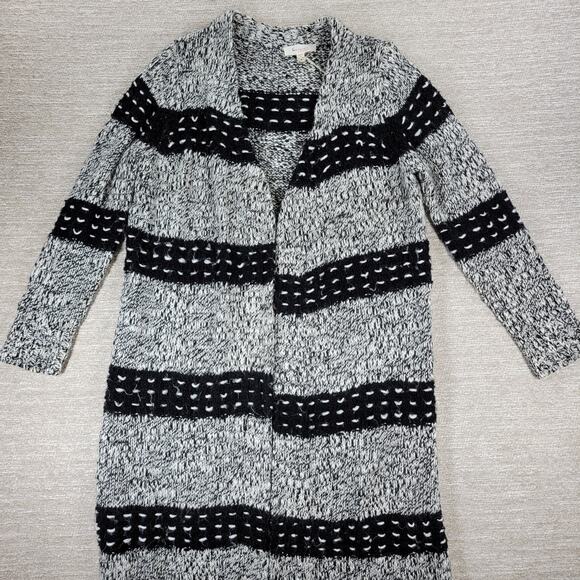 Two by Vince Camuto Chunky Knit Long Cardigan Sweater Black White Wool Blend L - Picture 4 of 16